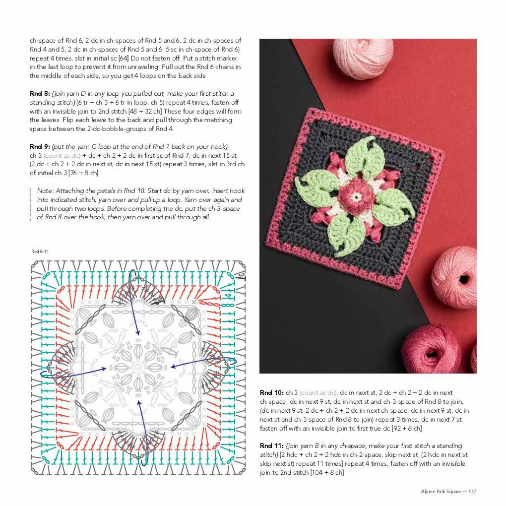 Alpine Pink Square Crochet Pattern with Flower Design