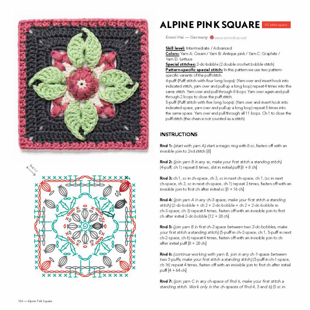 Alpine Pink Square Crochet Pattern with Flower Design