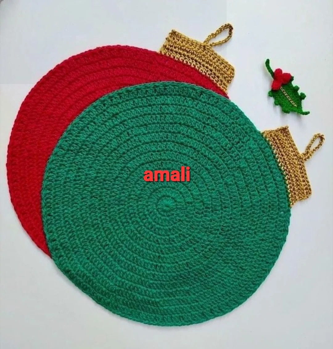 Amali Crochet Christmas Ornament Flat Chart Pattern with Red and Green Designs