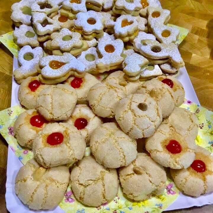 Amaretti Sardi e Ciambelline: Traditional Sardinian Almond Cookies and Sandwich Biscuits with Pistachio, Marmalade, and Hazelnut Cream