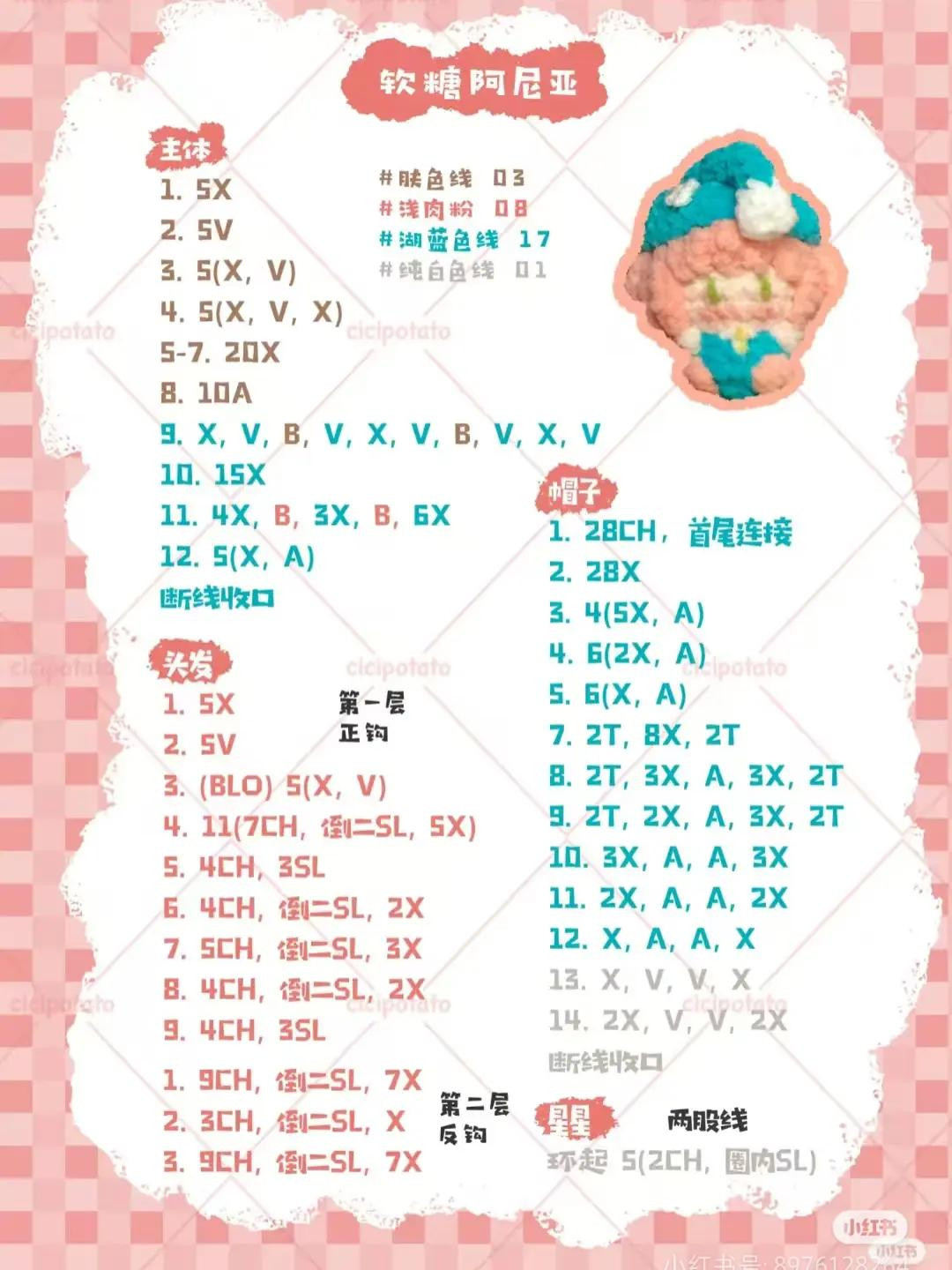 Amigurumi Anya Chart: Pink Candy Doll Crochet Pattern