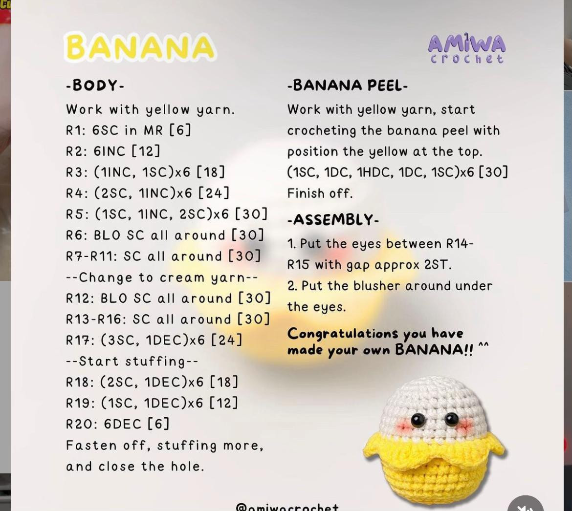 Amigurumi Banana Crochet Pattern Chart by Amiwa