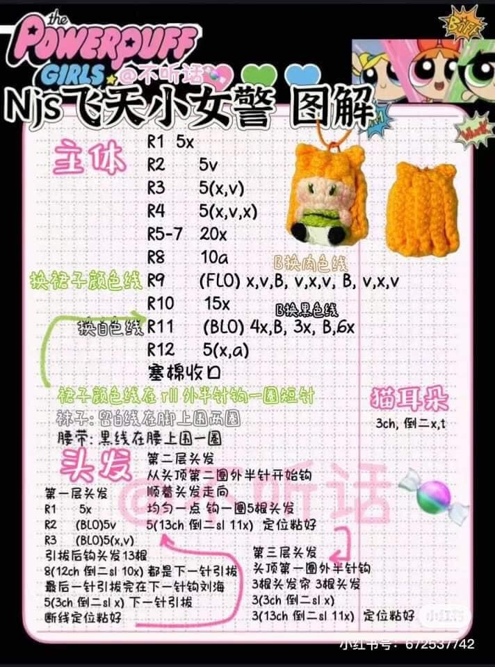 Amigurumi Chart: NewJeans x Powerpuff Girls Crossover Dolls Pattern