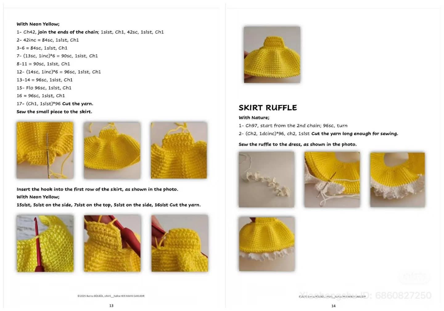 Amigurumi Crochet Doll Pattern with Pink Hair and Yellow Dress