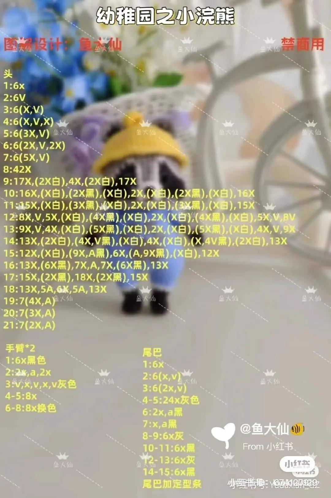 Amigurumi Crochet Pattern for Little Raccoon with Yellow Hat and Blue Outfit