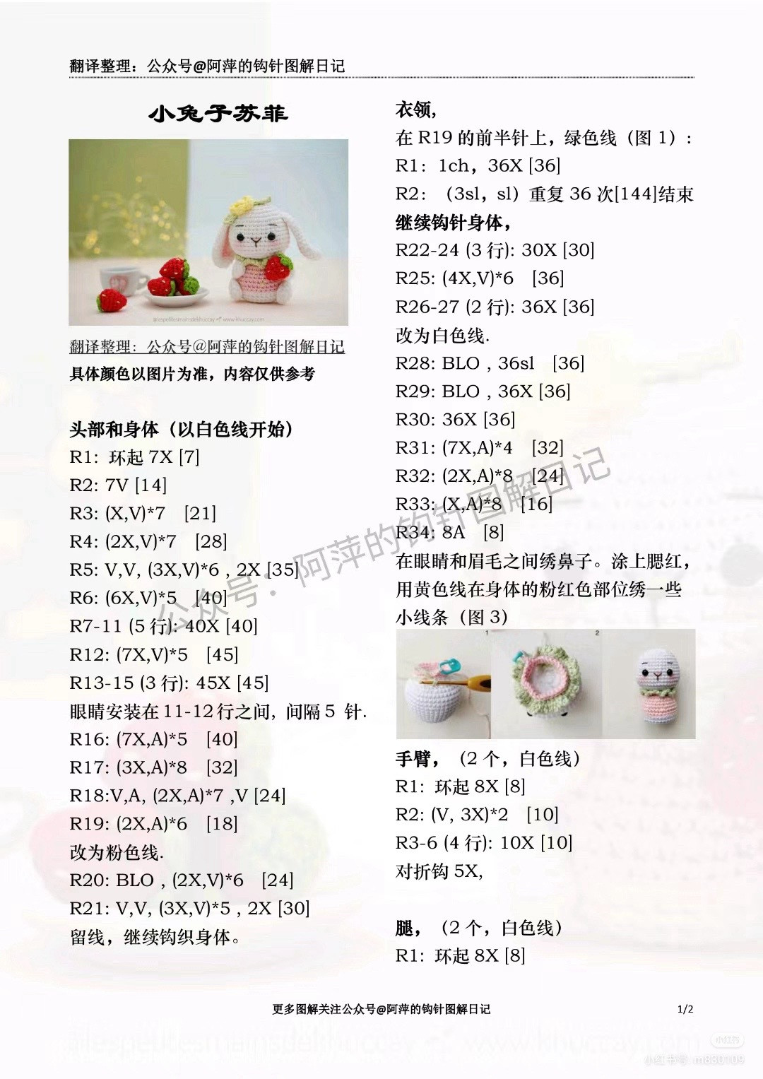 Amigurumi Crochet Pattern for Strawberry Bunny Sophie Doll