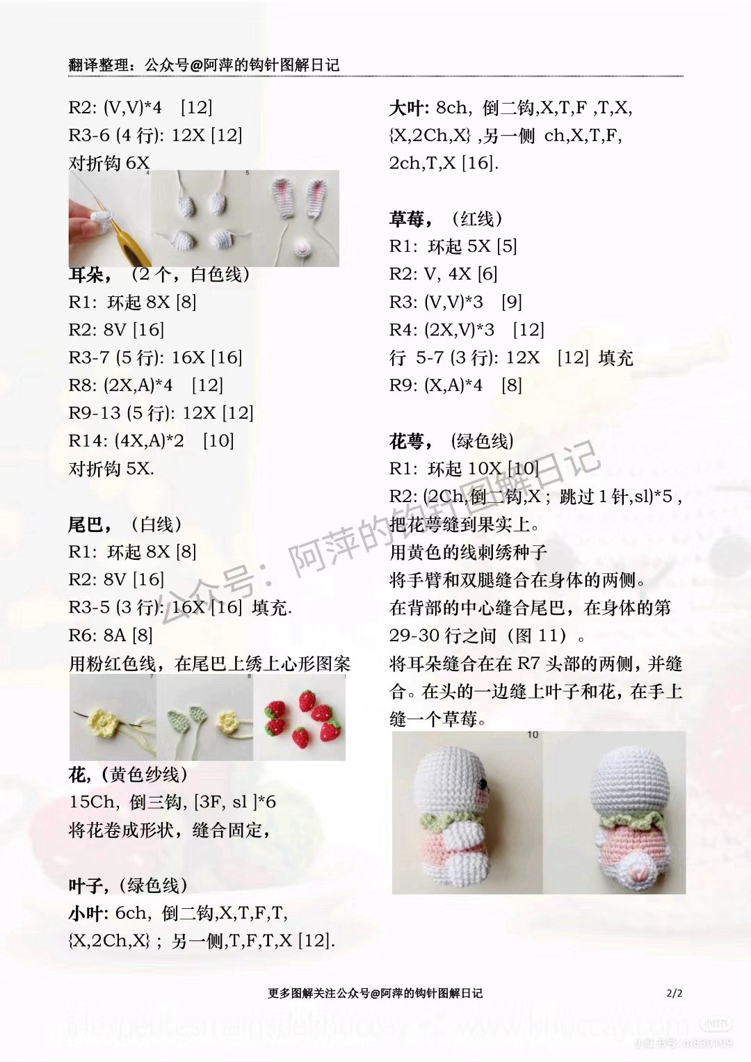 Amigurumi Crochet Pattern for Strawberry Bunny Sophie Doll