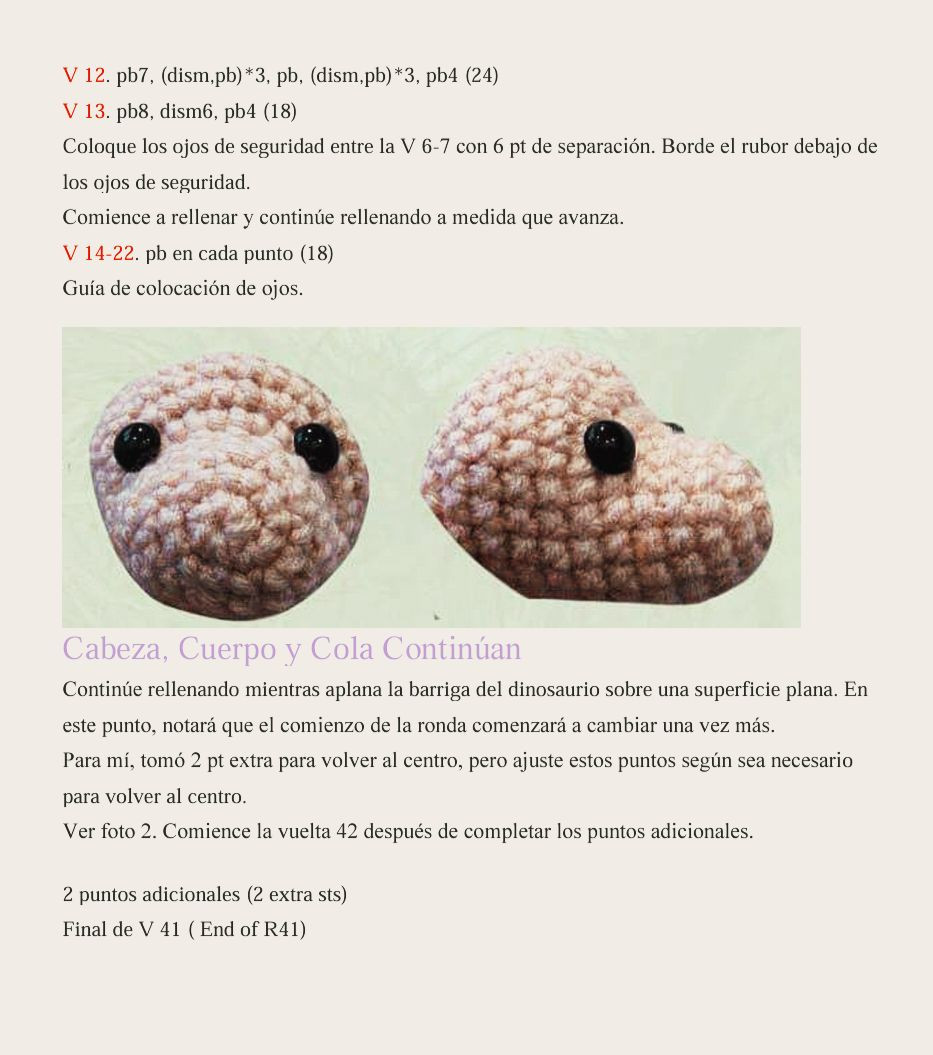 Amigurumi Dino PDF Patrón Gratis Paso a Paso