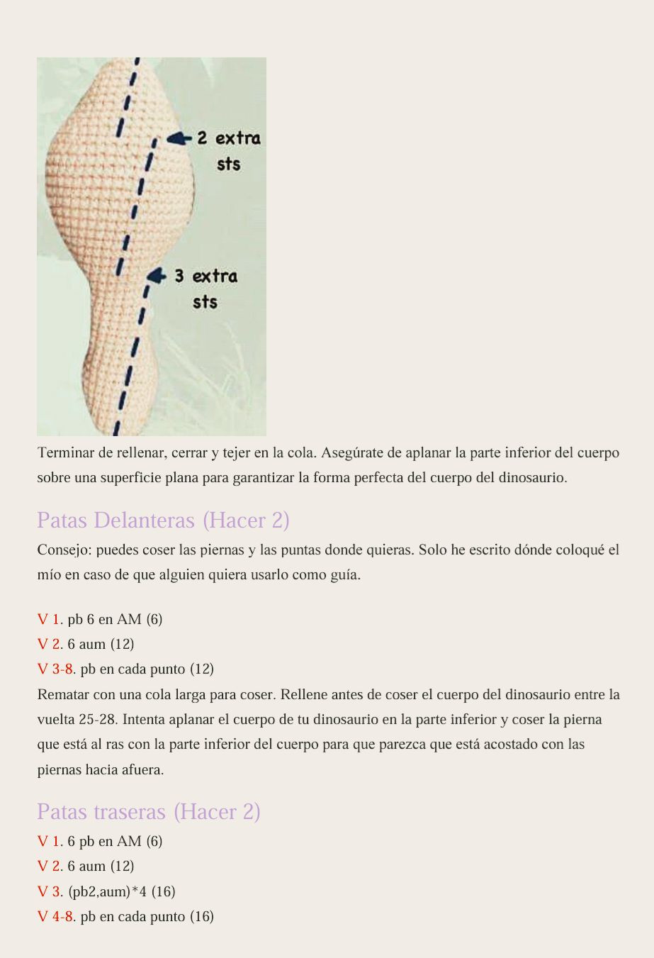 Amigurumi Dino PDF Patrón Gratis Paso a Paso