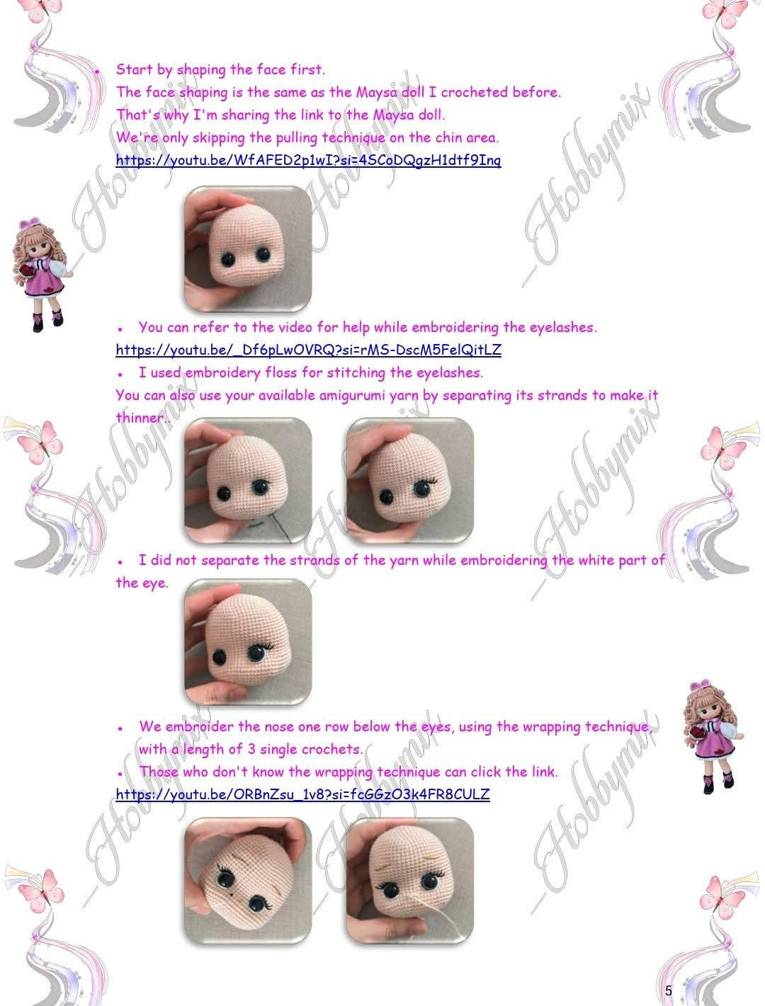 Amigurumi Doll Crochet Pattern: Head, Ears, and Hair Tutorial