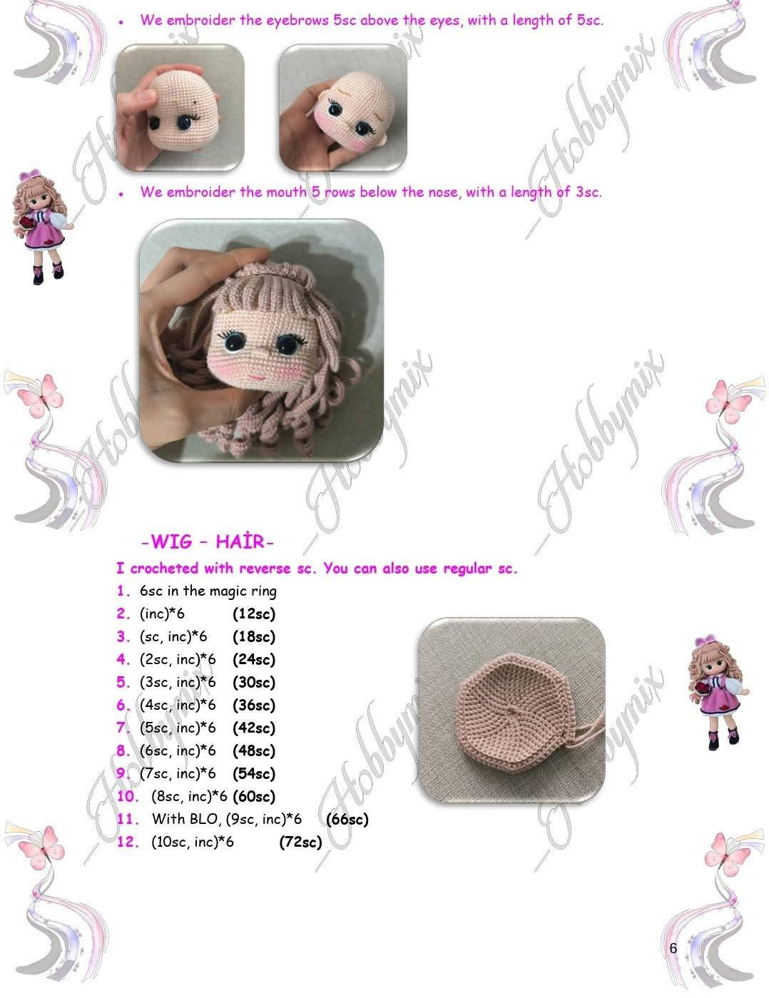 Amigurumi Doll Crochet Pattern: Head, Ears, and Hair Tutorial