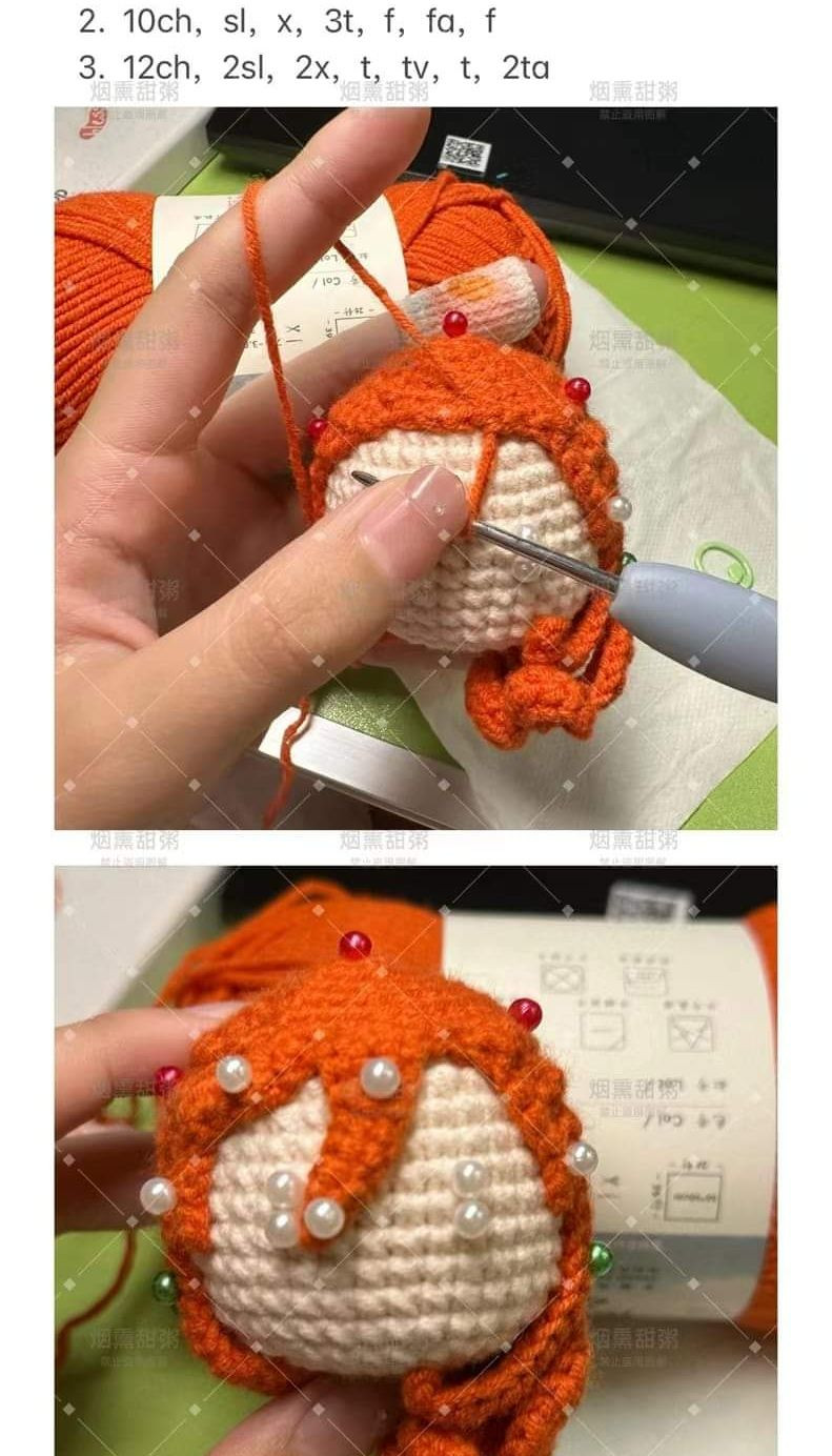 Amigurumi Doll Crochet Pattern Tutorial: Orange Hair and Black Hat