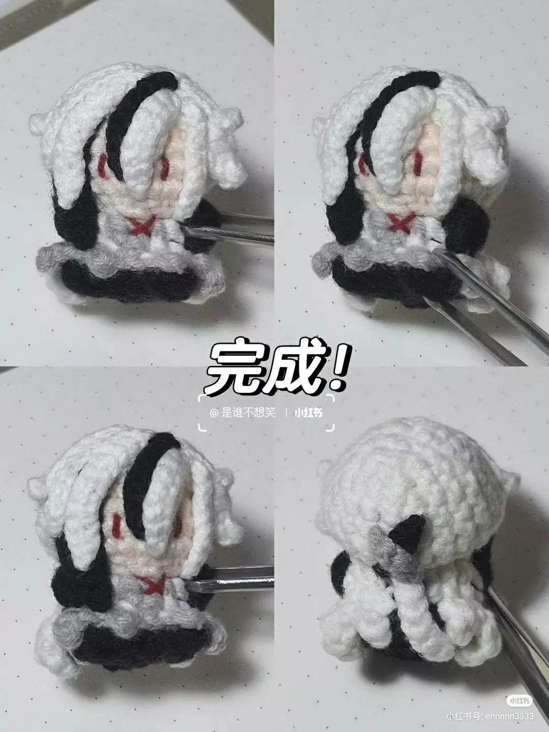 Amigurumi Doll Pattern: White and Black Hair Character with Detailed Crochet Chart