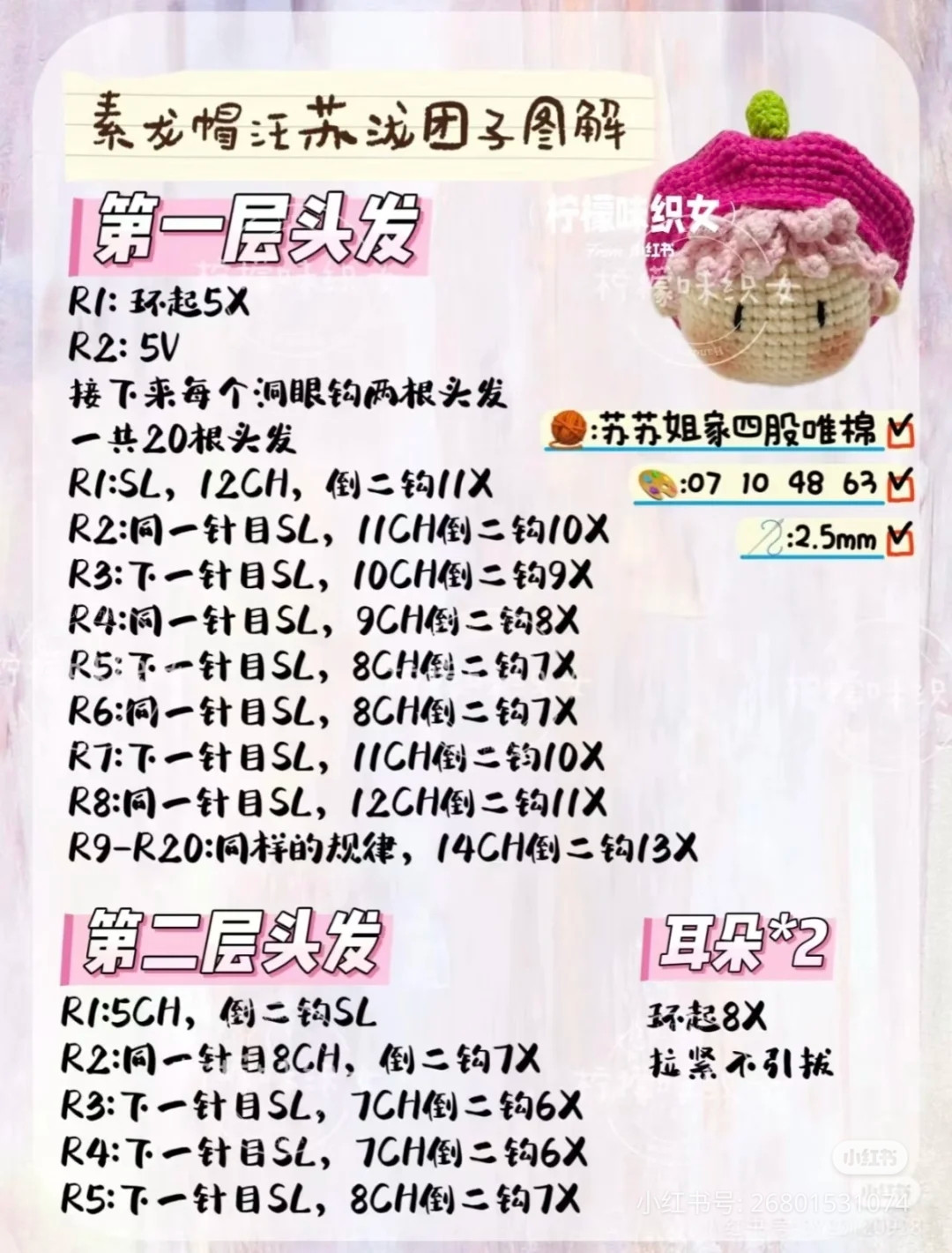 Amigurumi Dragon Hat Watsu Dango Doll Crochet Pattern Chart