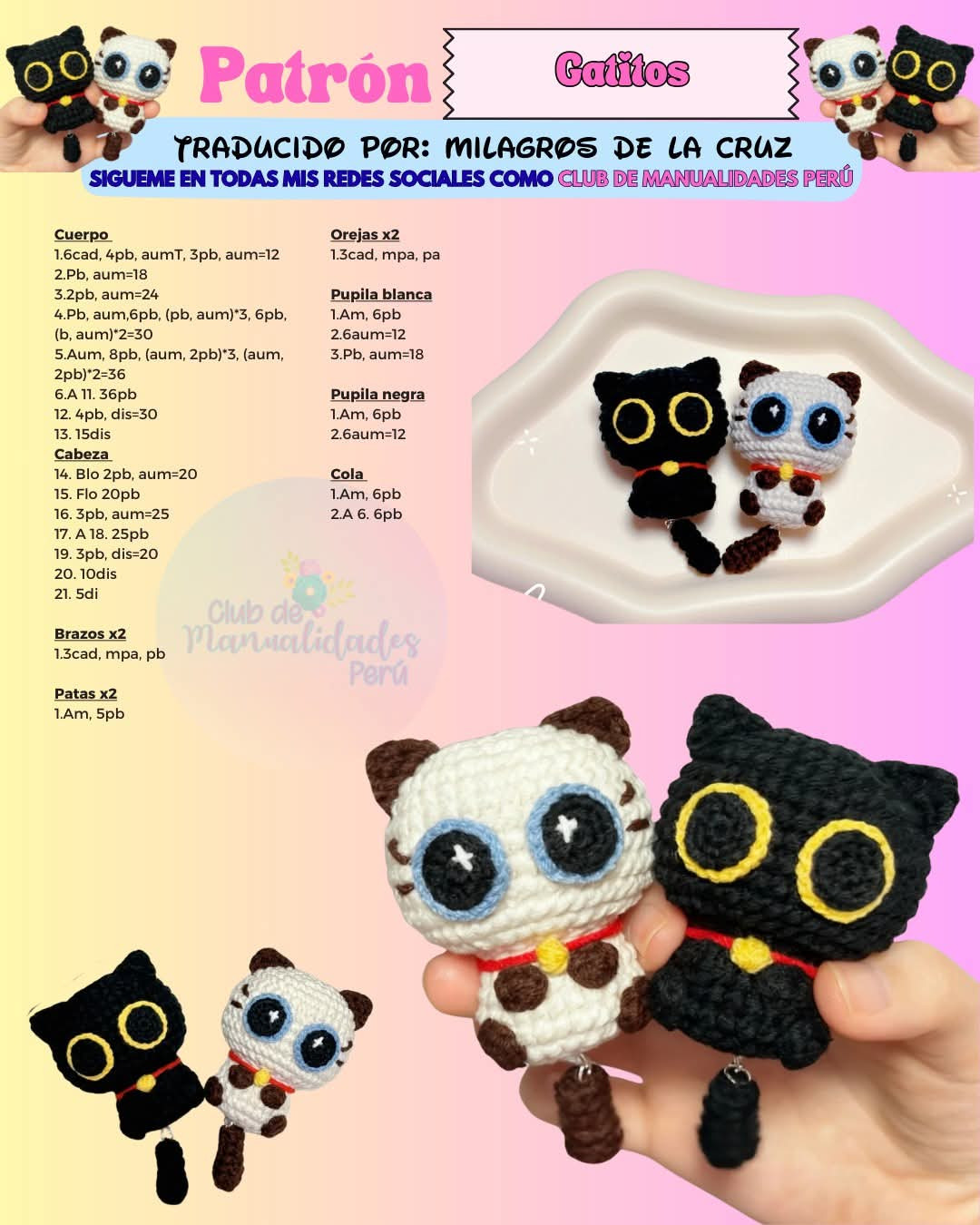 Amigurumi Gatos Negros y Blancos - Patrón de Móc Len
