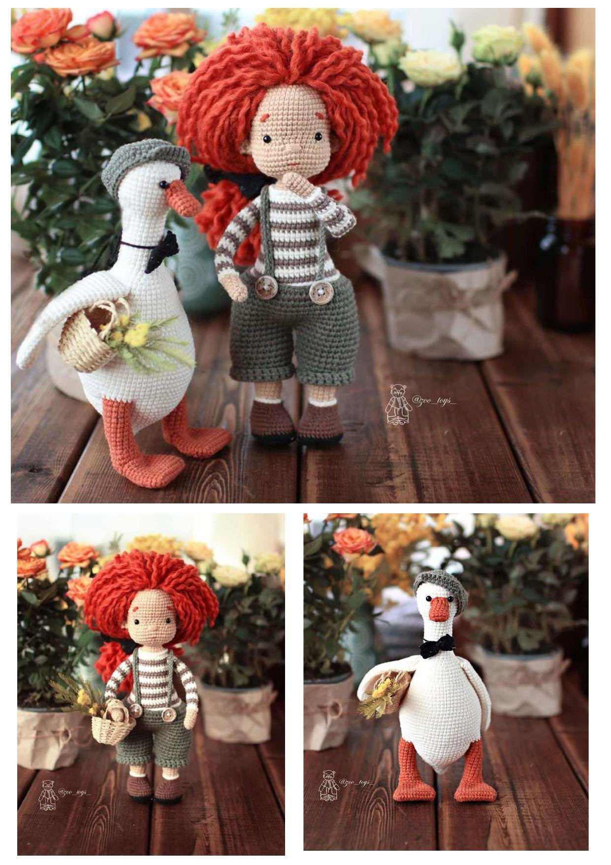 Amigurumi Gerda and Goose: Crochet Pattern with Materials List, Abbreviations, and Step-by-Step Instructions for Arms