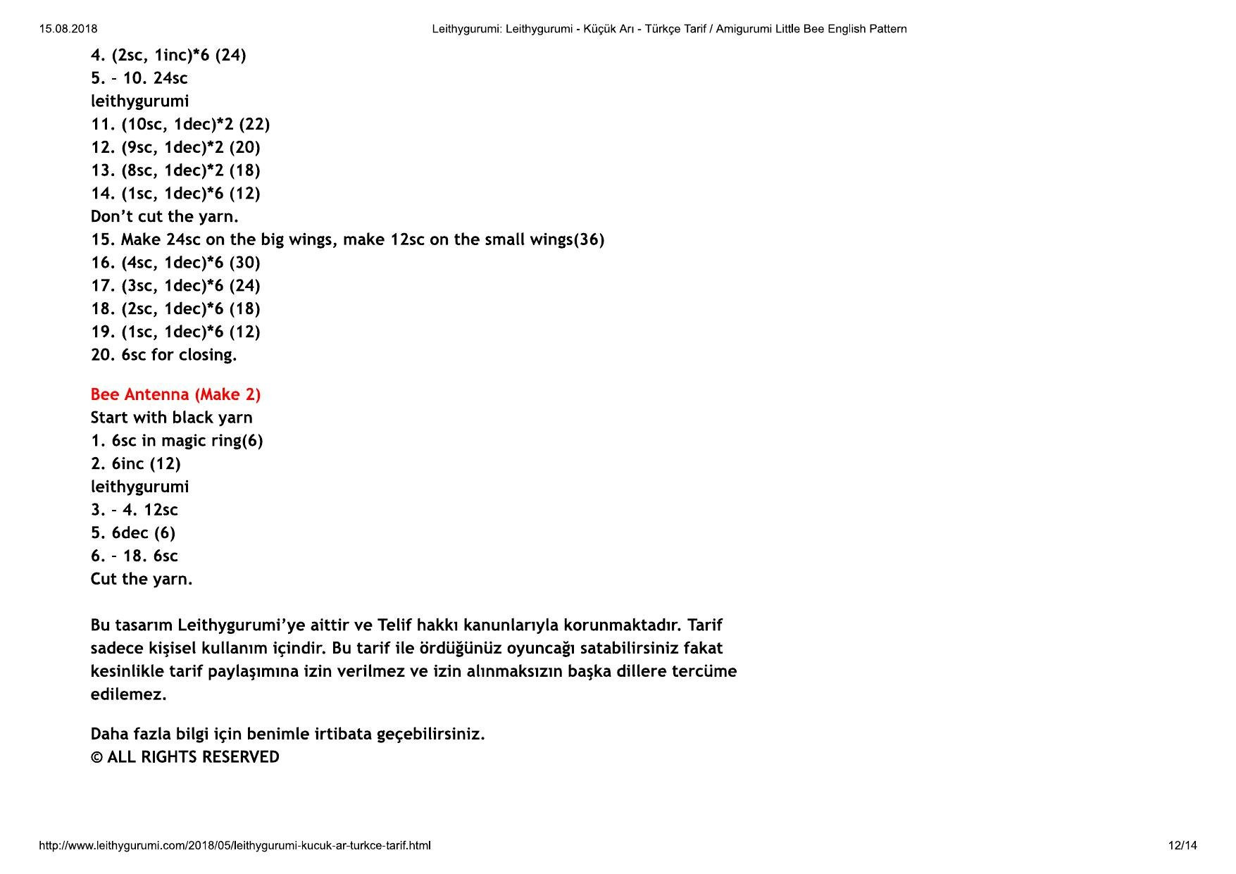 Amigurumi Küçük Arı Türkçe Tarif / Amigurumi Little Bee English Pattern