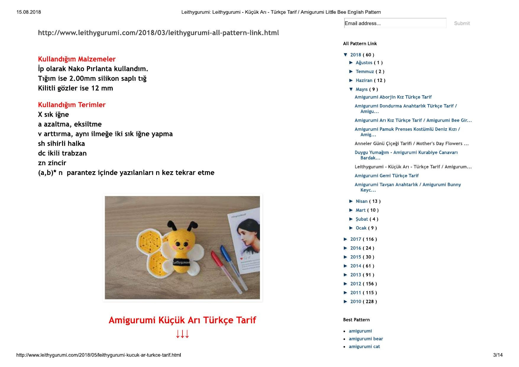 Amigurumi Küçük Arı Türkçe Tarif / Amigurumi Little Bee English Pattern