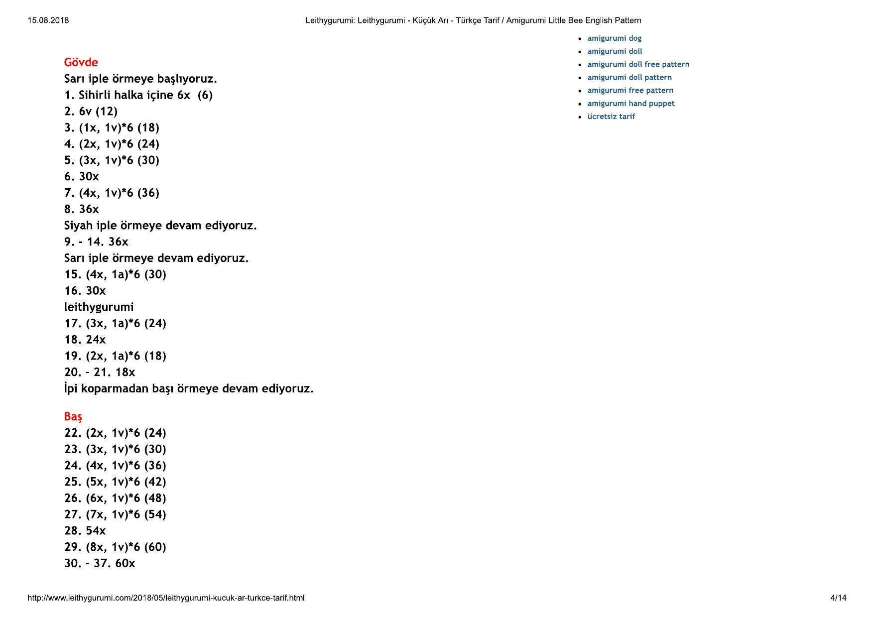 Amigurumi Küçük Arı Türkçe Tarif / Amigurumi Little Bee English Pattern