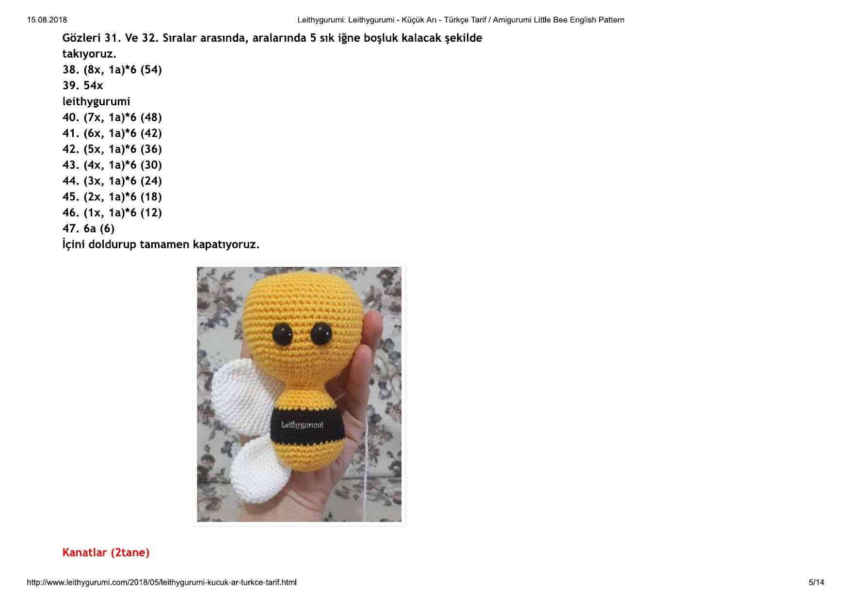 Amigurumi Küçük Arı Türkçe Tarif / Amigurumi Little Bee English Pattern