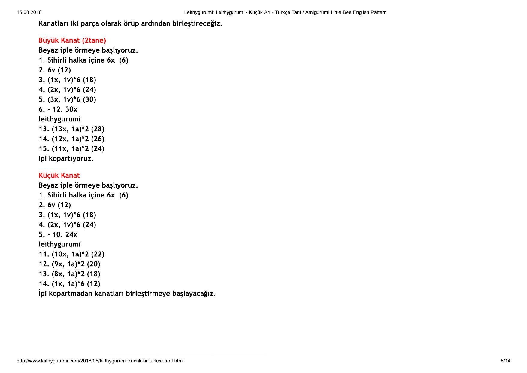 Amigurumi Küçük Arı Türkçe Tarif / Amigurumi Little Bee English Pattern