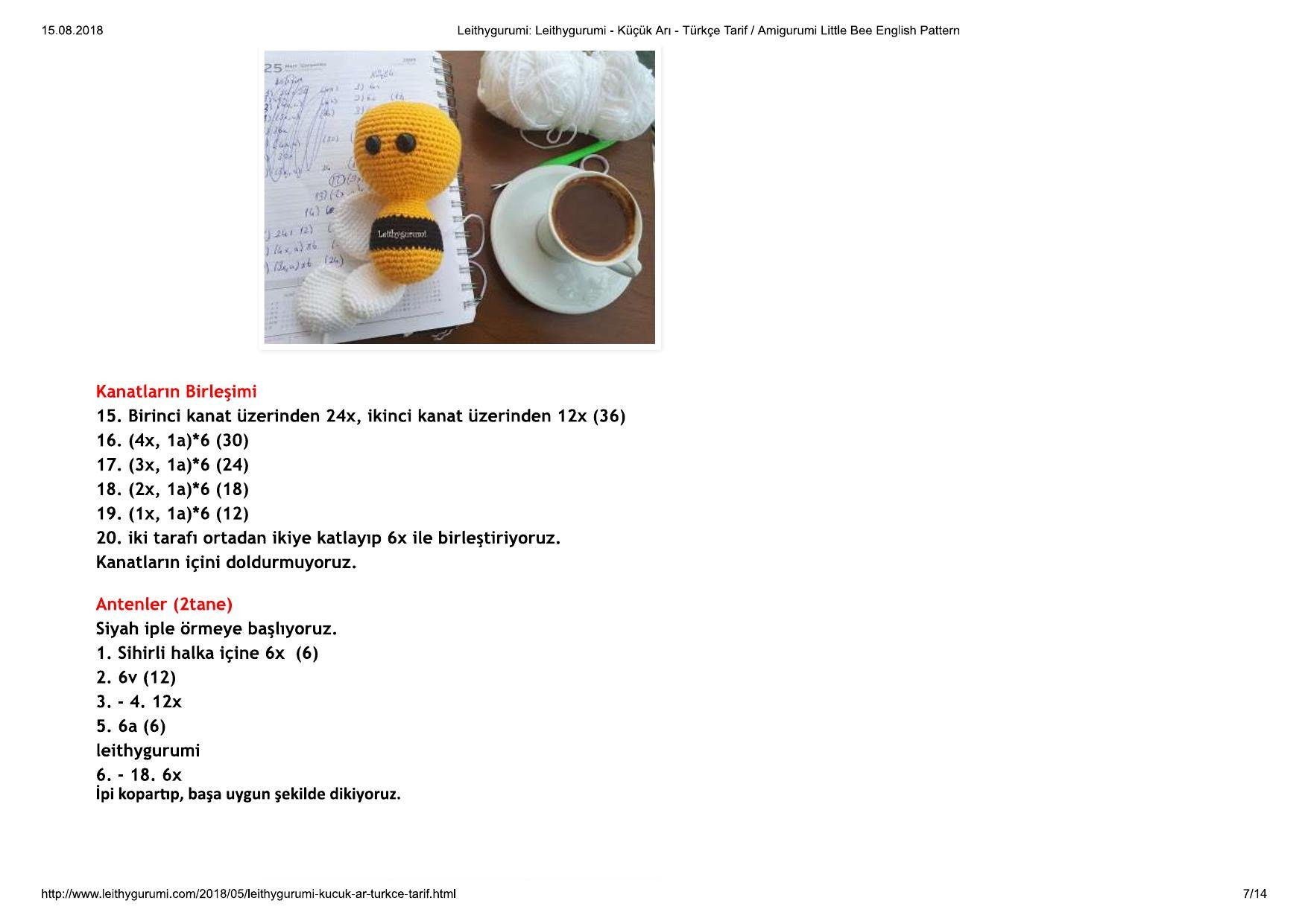 Amigurumi Küçük Arı Türkçe Tarif / Amigurumi Little Bee English Pattern
