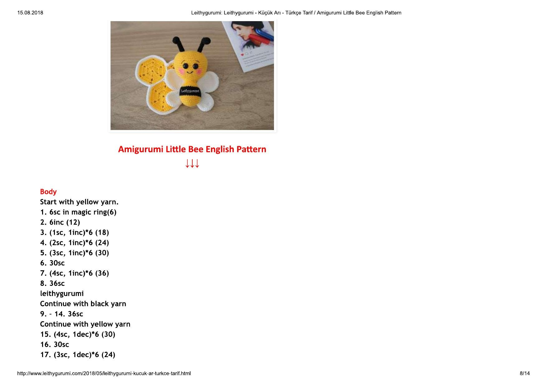 Amigurumi Küçük Arı Türkçe Tarif / Amigurumi Little Bee English Pattern