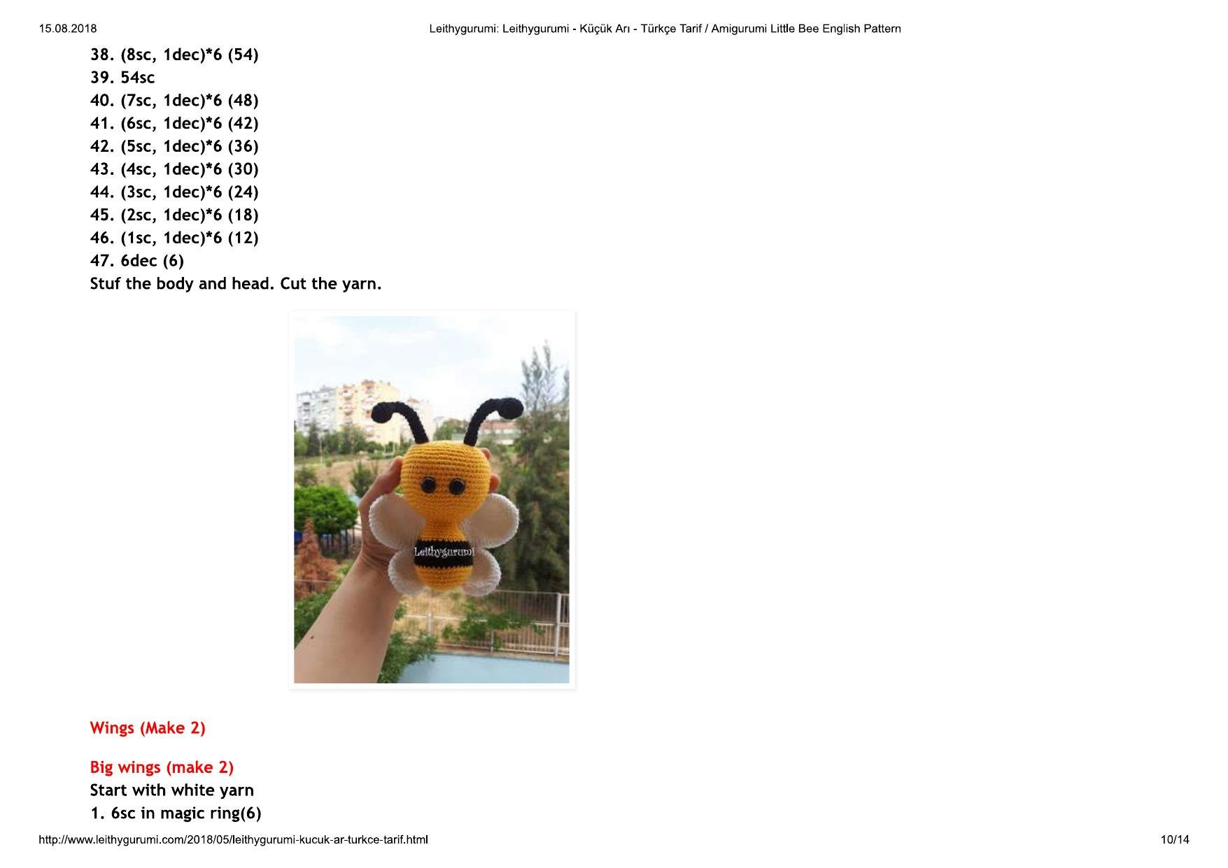 Amigurumi Küçük Arı Türkçe Tarif / Amigurumi Little Bee English Pattern