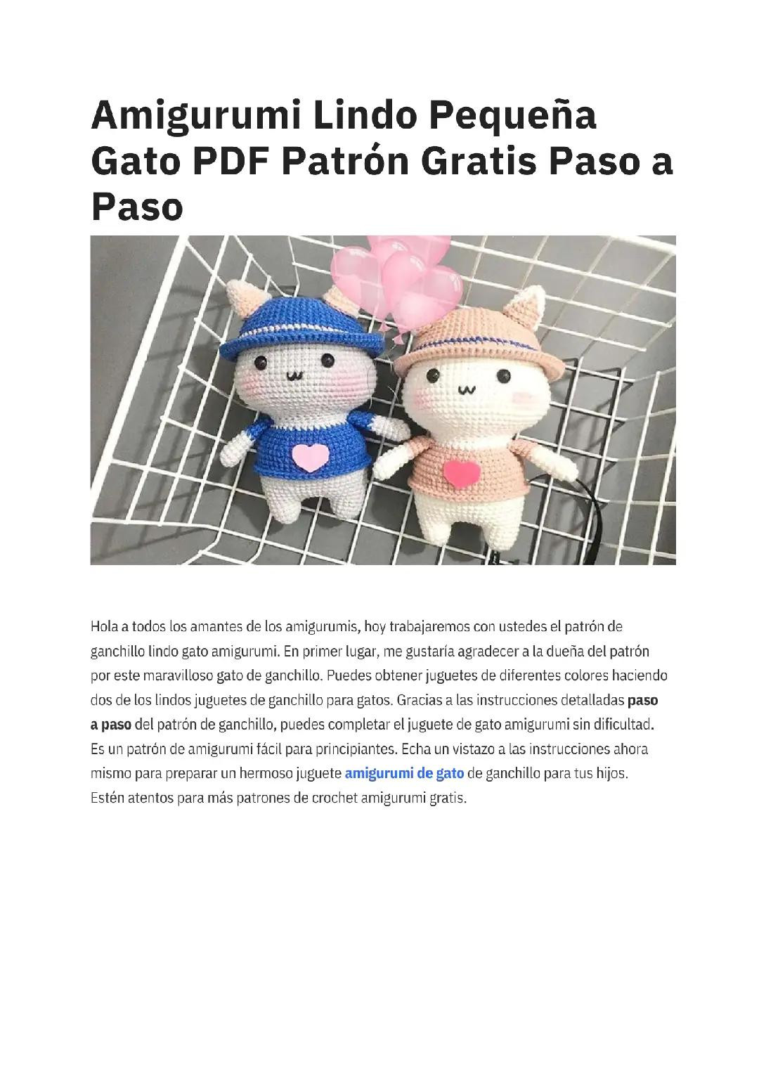 Amigurumi Lindo Pequeña Gato PDF Patrón Gratis Paso a Paso