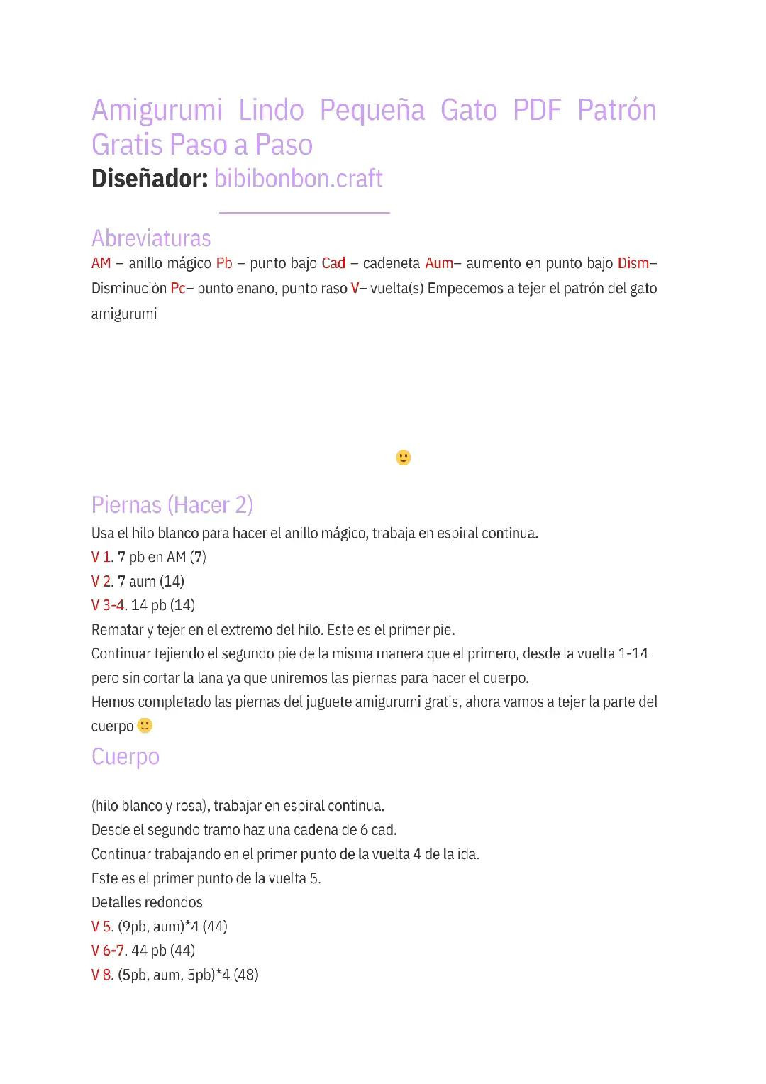 Amigurumi Lindo Pequeña Gato PDF Patrón Gratis Paso a Paso