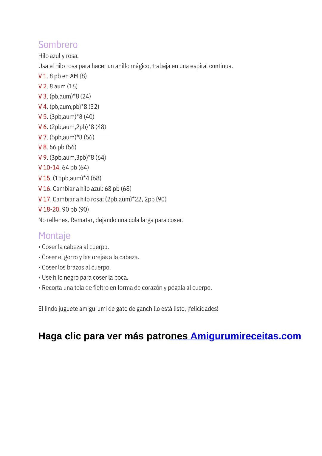 Amigurumi Lindo Pequeña Gato PDF Patrón Gratis Paso a Paso