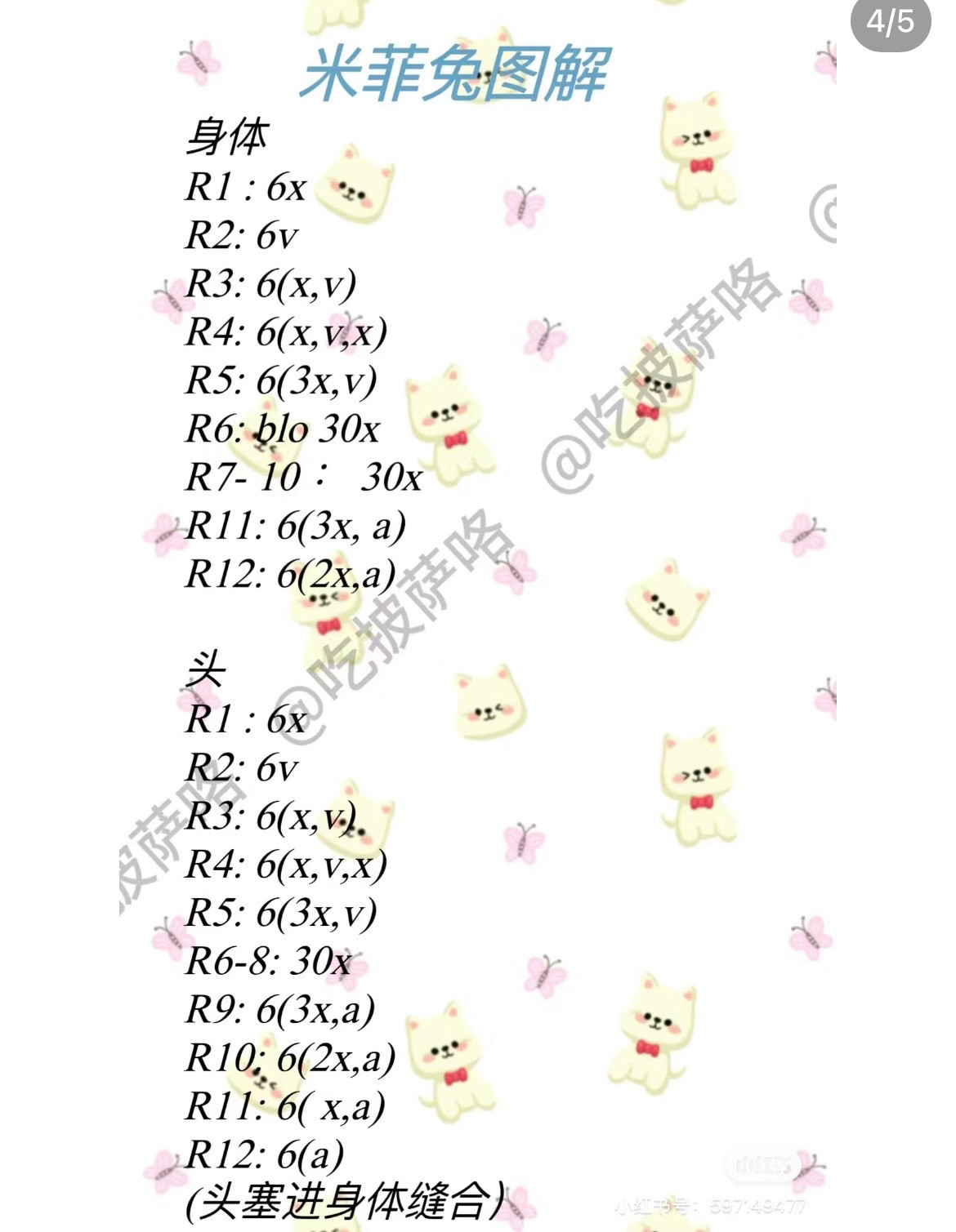 Amigurumi Miffy Rabbit Crochet Pattern Chart