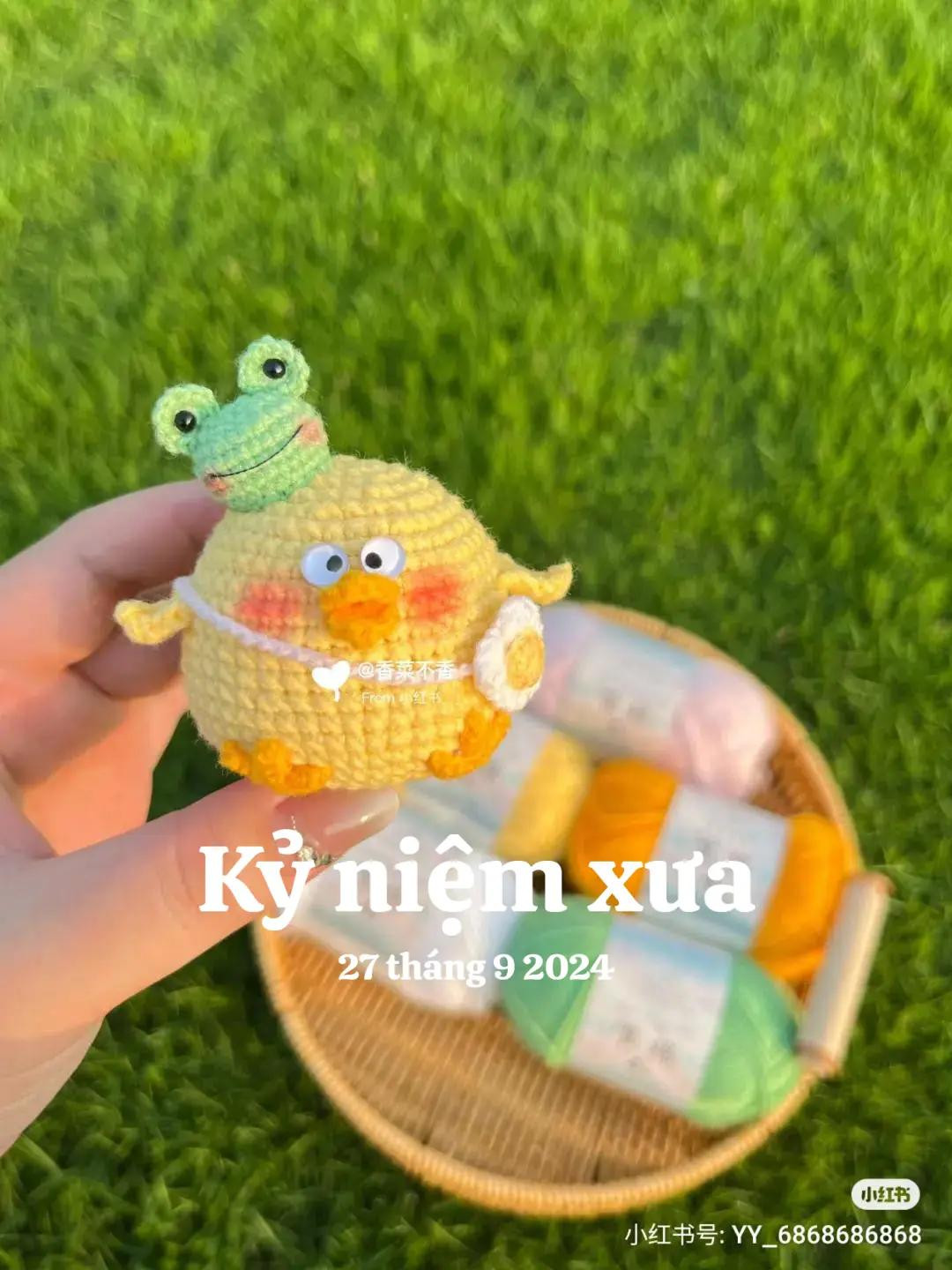 Amigurumi Pattern: Cute Chubby Chick with Frog Hat and Egg Bag