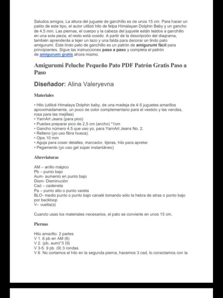 Amigurumi Peluche Pequeño Pato PDF Patrón Gratis Paso a Paso