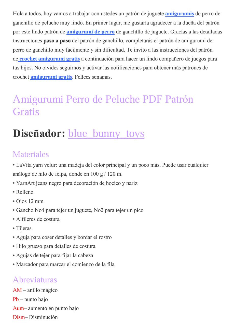 Amigurumi Perro de Peluche PDF Patrón Gratis