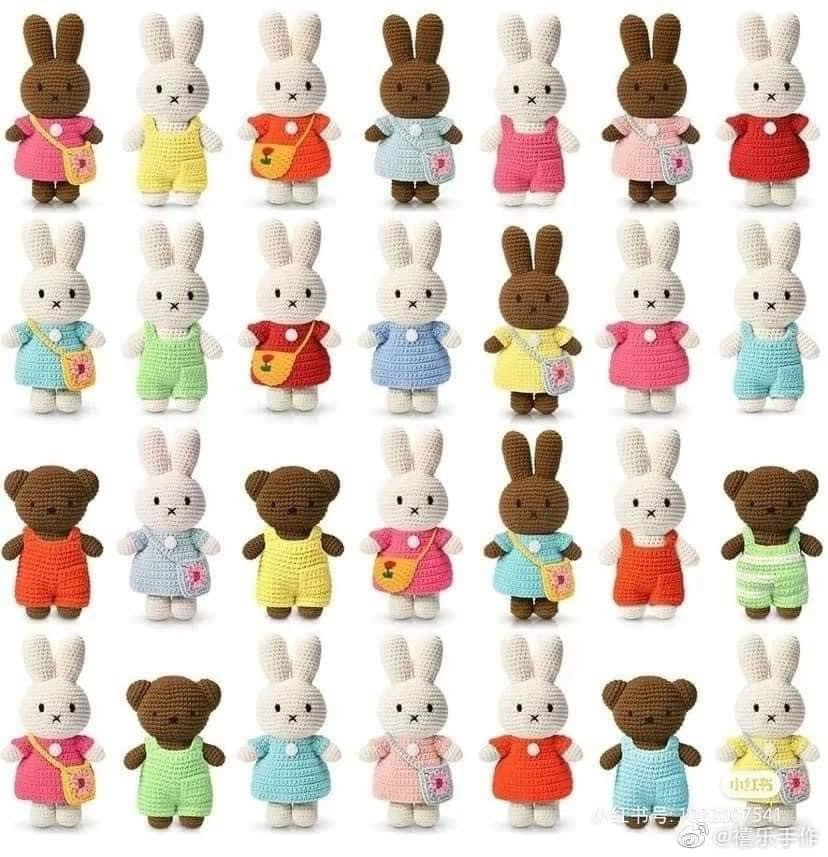 Amigurumi Rabbit and Bear Crochet Pattern with Dress Chart