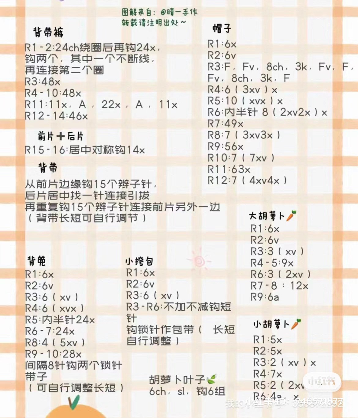 Amigurumi Rabbit Crochet Pattern Chart with Hat and Overalls