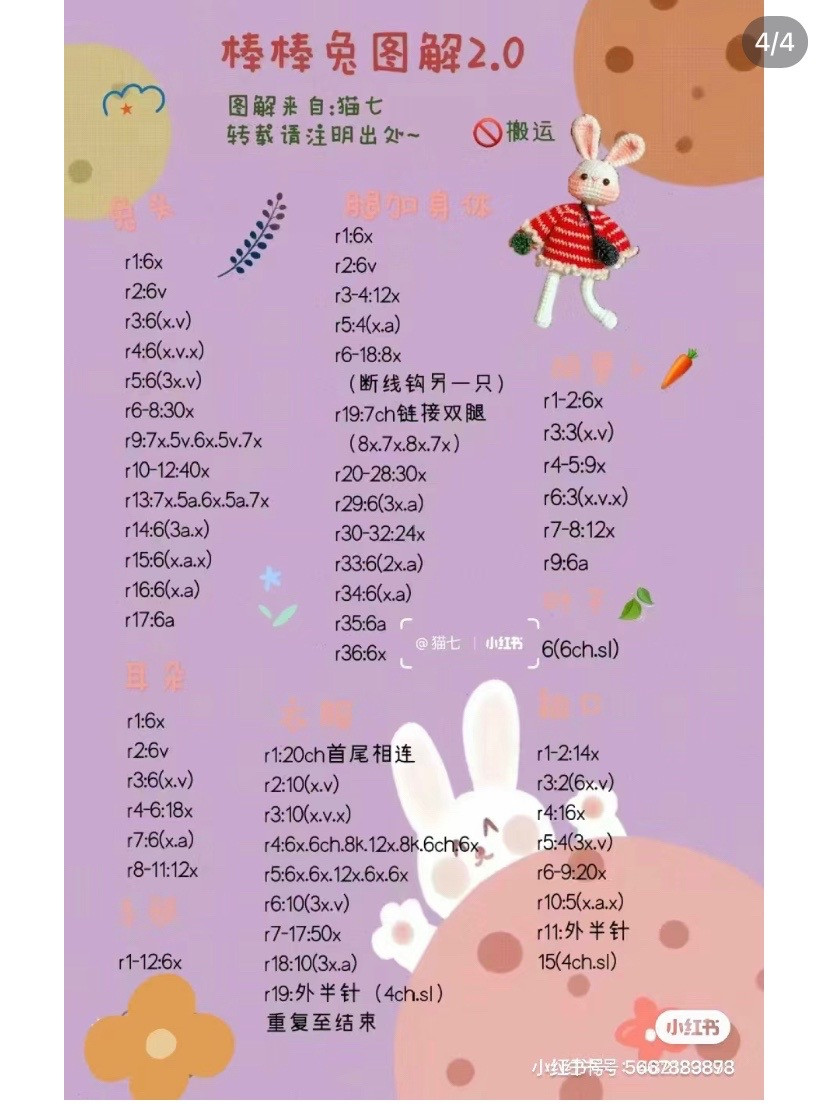 Amigurumi Rabbit Doll with Red Dress Pattern Chart