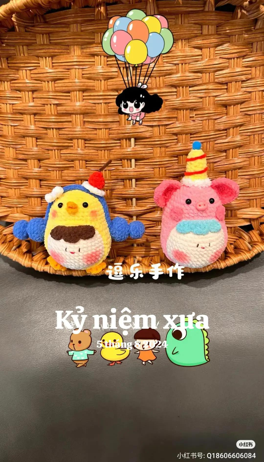 Amigurumi Retro Headphones Chicken and Pig Doll Pattern Chart