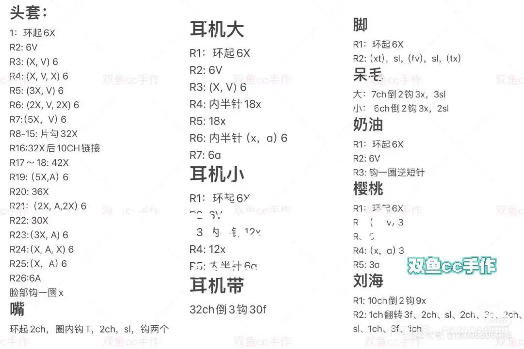 Amigurumi Retro Headphones Chicken and Pig Doll Pattern Chart