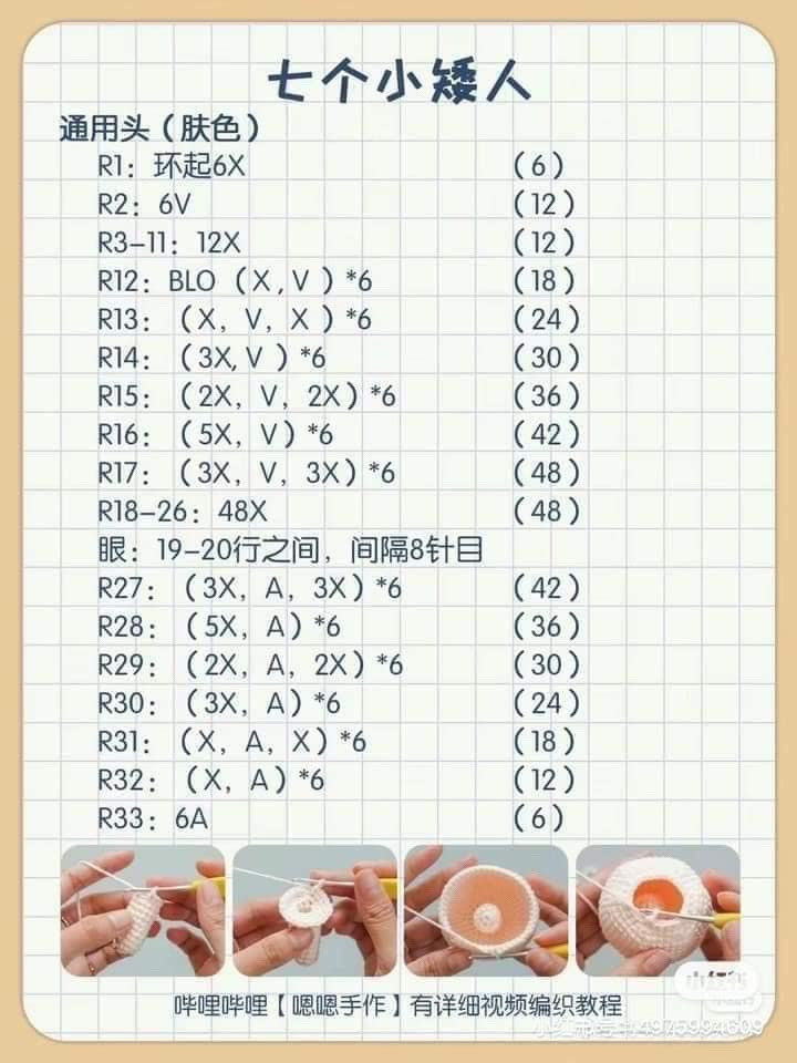 Amigurumi Seven Dwarfs Crochet Pattern Chart