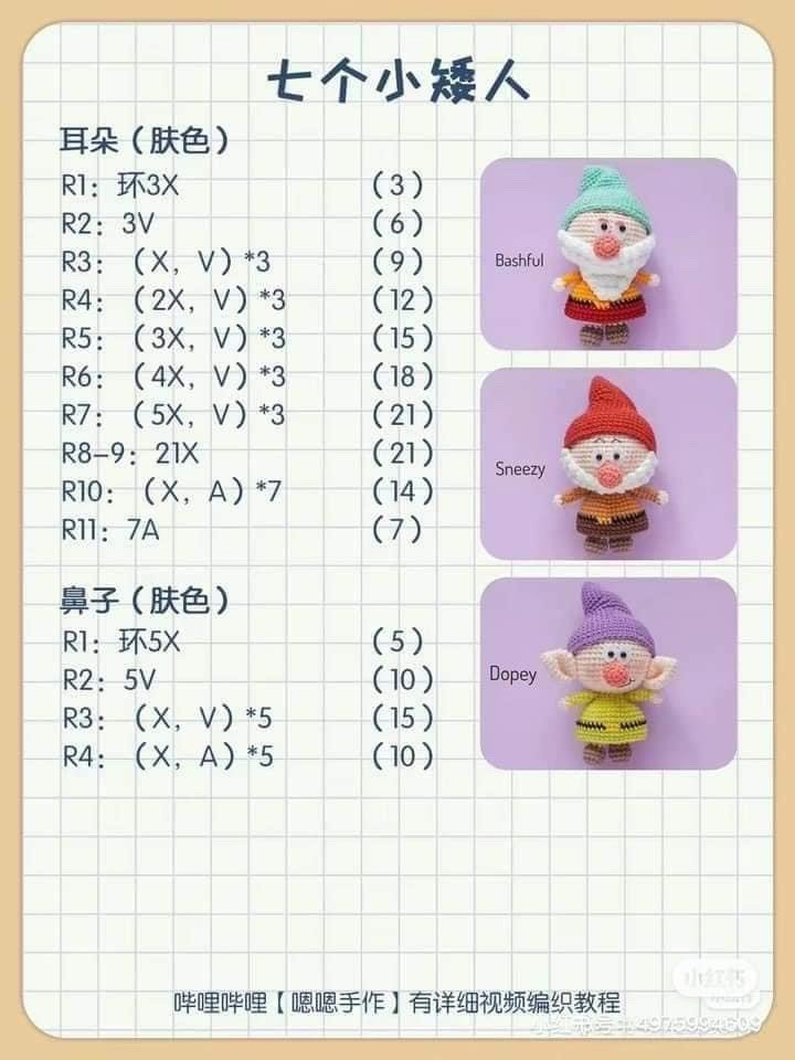 Amigurumi Seven Dwarfs Crochet Pattern Chart