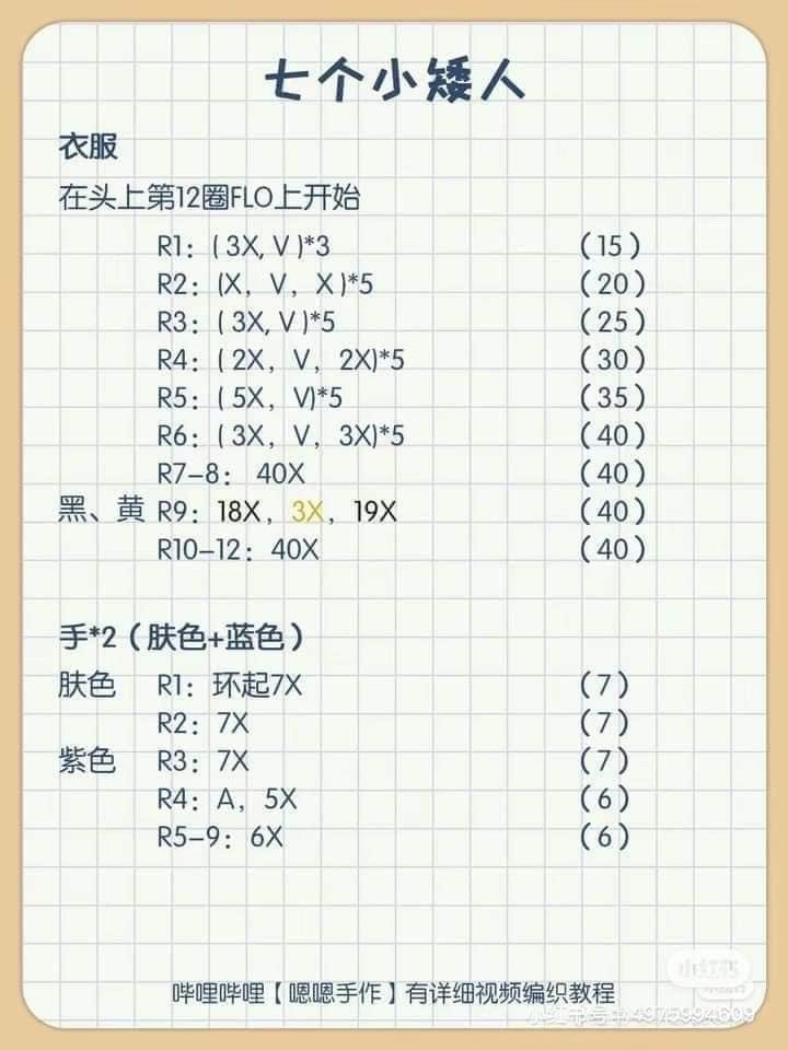 Amigurumi Seven Dwarfs Crochet Pattern Chart