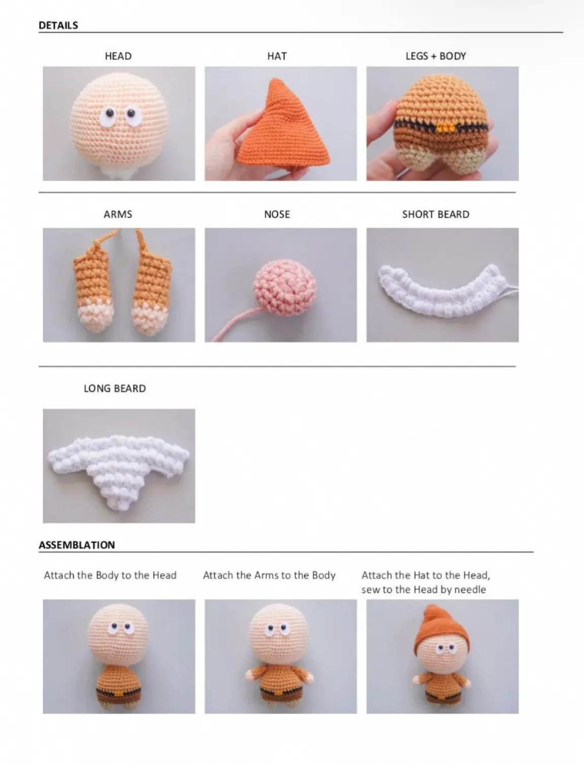 Amigurumi Seven Dwarfs Crochet Pattern with Materials and Instructions