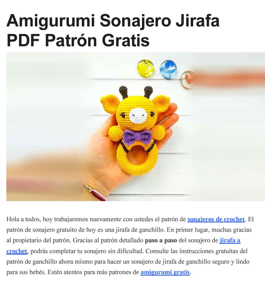 Amigurumi Sonajero Jirafa PDF Patrón Gratis