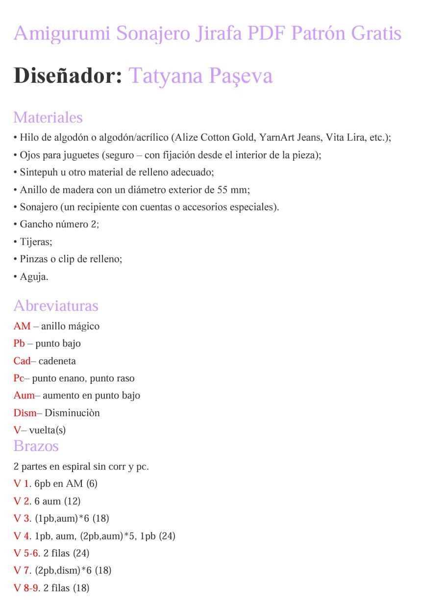 Amigurumi Sonajero Jirafa PDF Patrón Gratis