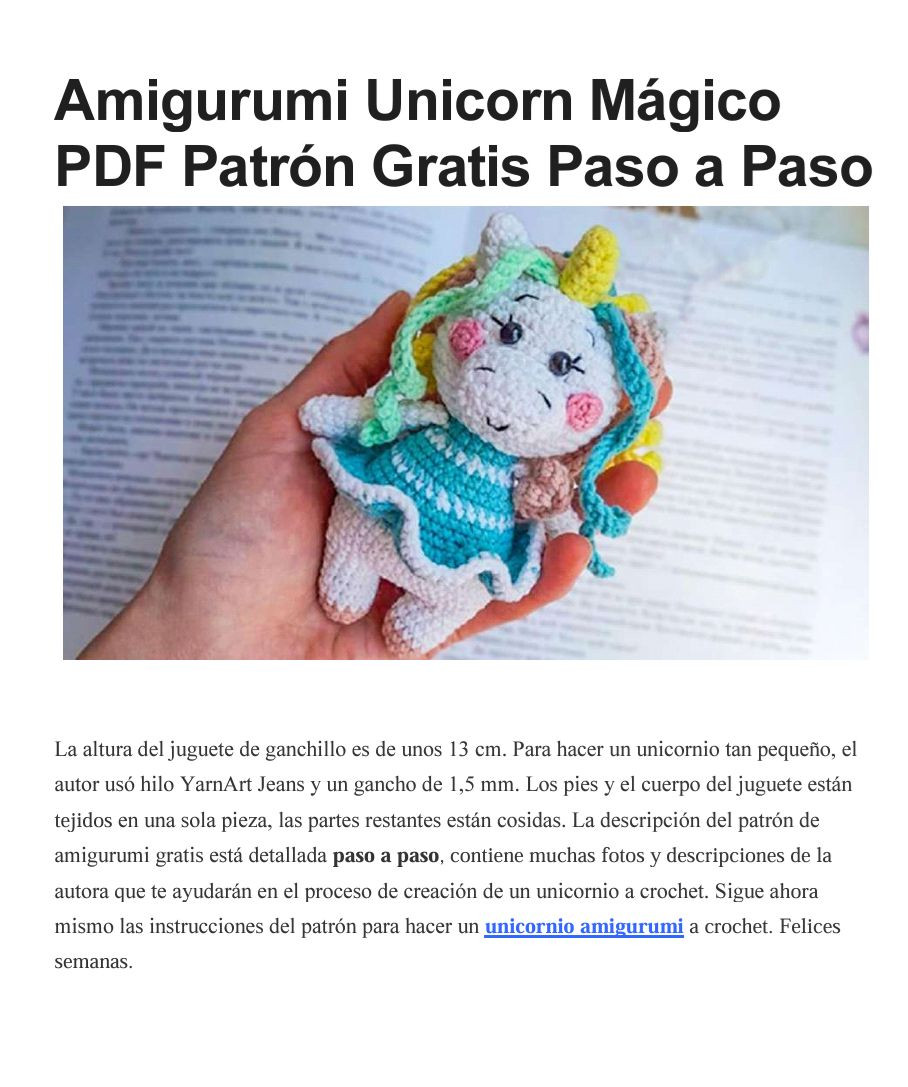 Amigurumi Unicorn Mágico PDF Patrón Gratis Paso a Paso
