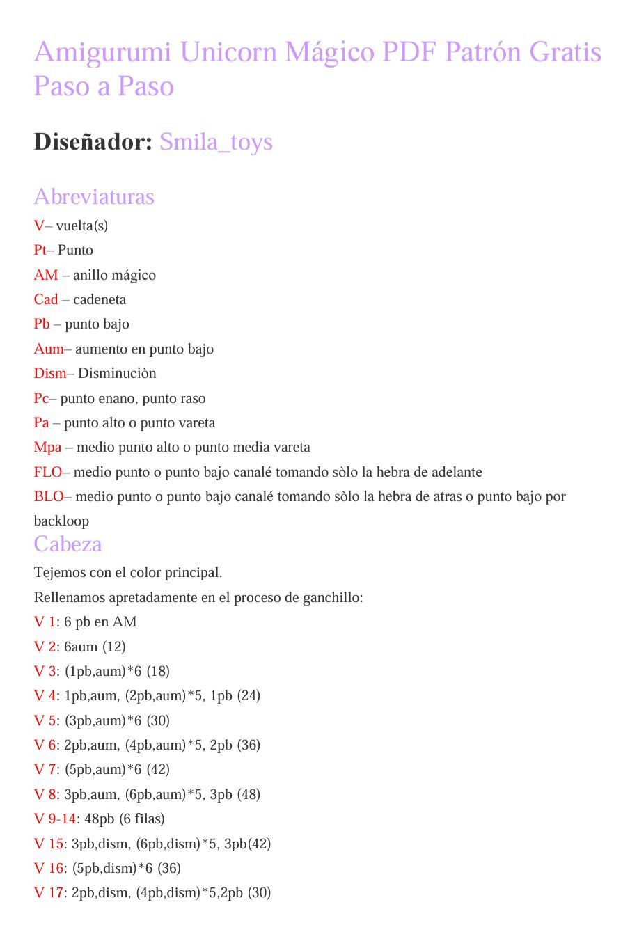 Amigurumi Unicorn Mágico PDF Patrón Gratis Paso a Paso