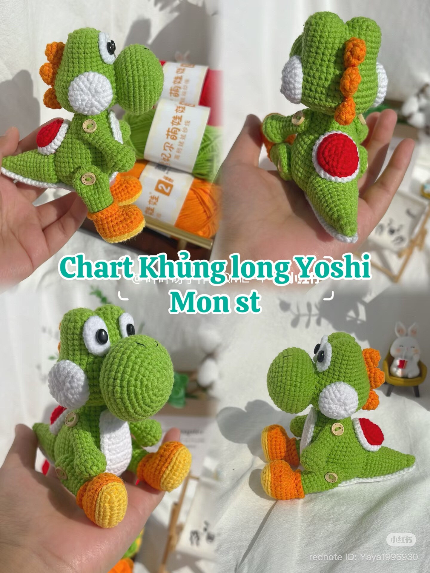 Amigurumi Yoshi Crochet Pattern: Complete Chart for Head, Nose, and Shell