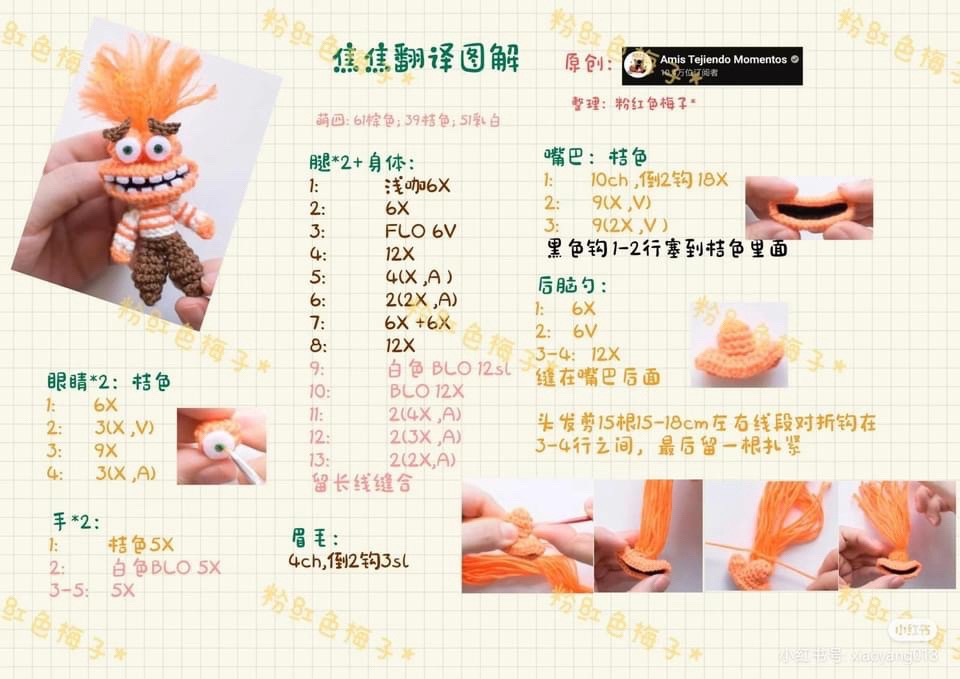 Amis Tejindo Moments Crochet Doll Patterns: Joy, Sadness, Anger, Disgust and Fear Amigurumi Charts